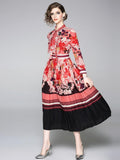 Fashion Slim Print Long Sleeves Pleated Dress