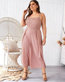 Summer Sleeveless Camisole Lace Ladies Solid Color Wide Leg Long Jumpsuit XL-4XL