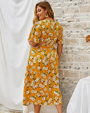 Fashion Little Daisy Print V-neck Short Sleeve Dress XL-4XL