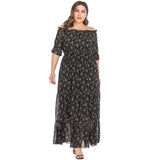 Off Shoulder Floral Print Ruffle Chiffon Boho Maxi Dress XL-5XL