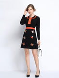 Doll Collar Knitted Slim Embroidered Dress