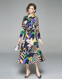 New Geometric Print Mid-Length Long Sleeve Shirt Dress