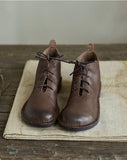 Cowhide vintage lace-up soft Martin boots_brown