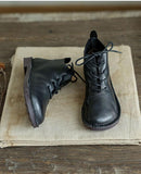 Cowhide vintage lace-up soft Martin boots_black