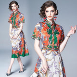 Retro Court Vintage Print Midi Dress