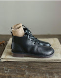 Cowhide vintage lace-up soft Martin boots_black