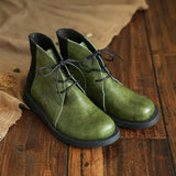 Cowhide handmade lace-up Martin boots_green