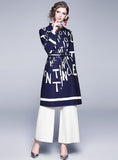 Lapel Letter Printed Long Sleeve Mid-length Trench Coat