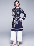 Lapel Letter Printed Long Sleeve Mid-length Trench Coat