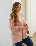 Lace Deep V-Neck Long Flare Sleeve Loose Knitted Pullovers Mesh Tops XL-4XL