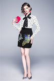 Long Sleeve Print Embroidery High Waist Thin Skirt Dress