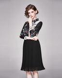 New Fashion Slim Fit Pleated Panel Print Dress