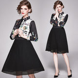 New Fashion Slim Fit Pleated Panel Print Dress