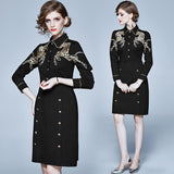 Lapel Embroidered Slim Baggy Hip Dress