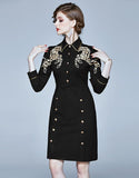 Lapel Embroidered Slim Baggy Hip Dress