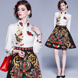 New Lapel Floral Print Contrasting Color Dress