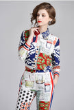 Abstract Geometric Graphic Lapel Long Sleeve Shirt + Pants