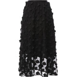 3D Floral Black Midi Skirt