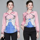 Printed Shirt Long Sleeve Lapel Slim Top