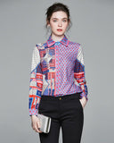 Printed Shirt Long Sleeve Lapel Slim Top