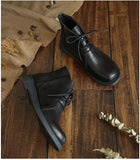 Cowhide handmade lace-up Martin boots_black