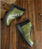 Cowhide handmade lace-up Martin boots_green