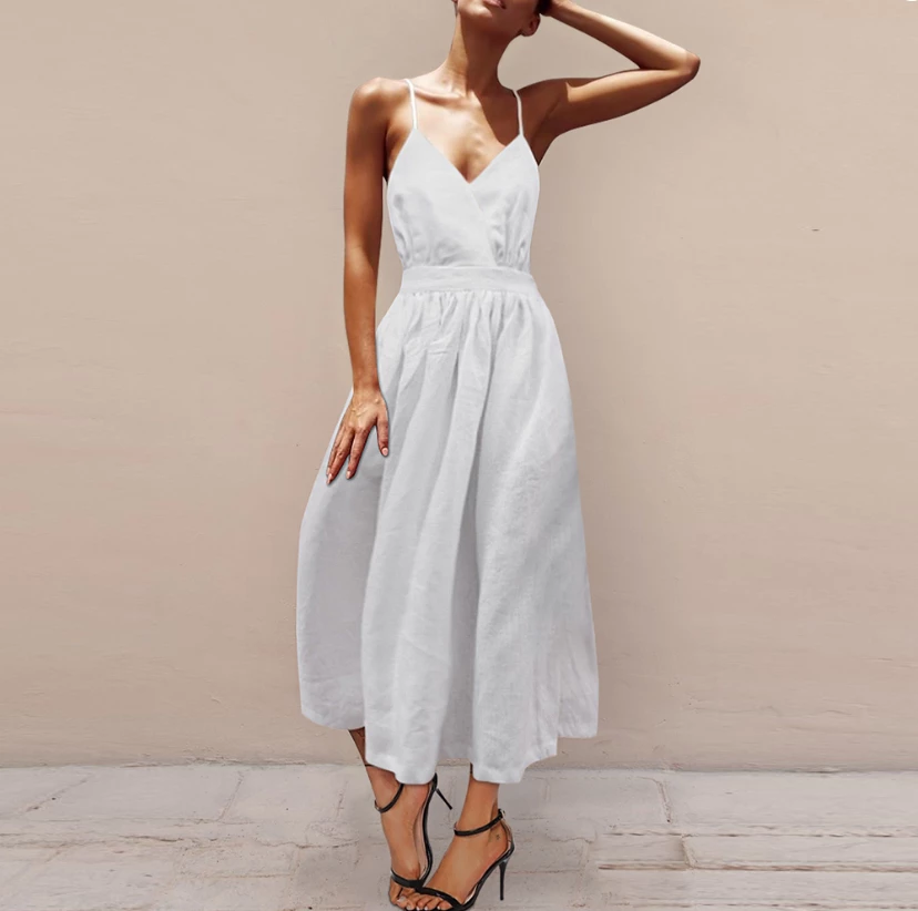 Sexy Backless Sling White Maxi Dresses – colintime