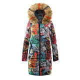 Goddess Graffiti Fur Collar Cotton-padded Coat-6color