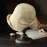 Bow Collapsible Straw Hat Literary Holiday Beach Hat