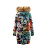 Goddess Graffiti Fur Collar Cotton-padded Coat-6color