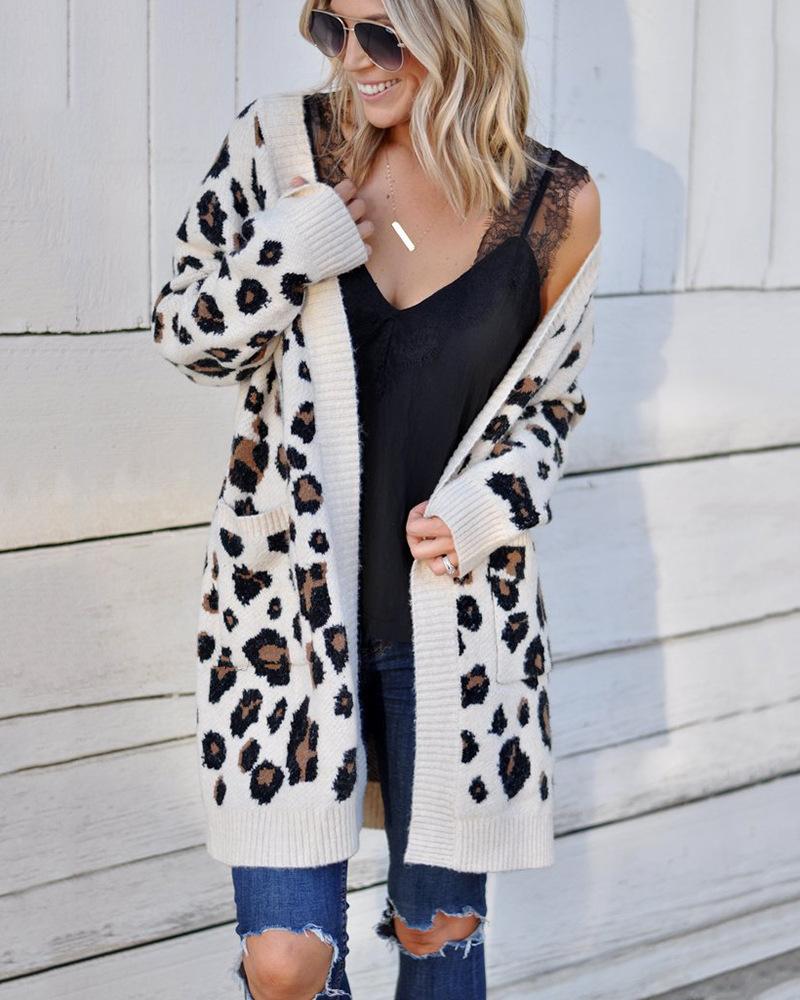 Fashion tri-color Leopard Sweater Knit Cardigan – colintime