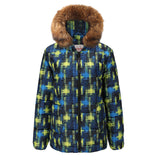 Checkered Fur Collar Down Jacket-5color