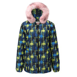 Checkered Fur Collar Down Jacket-5color