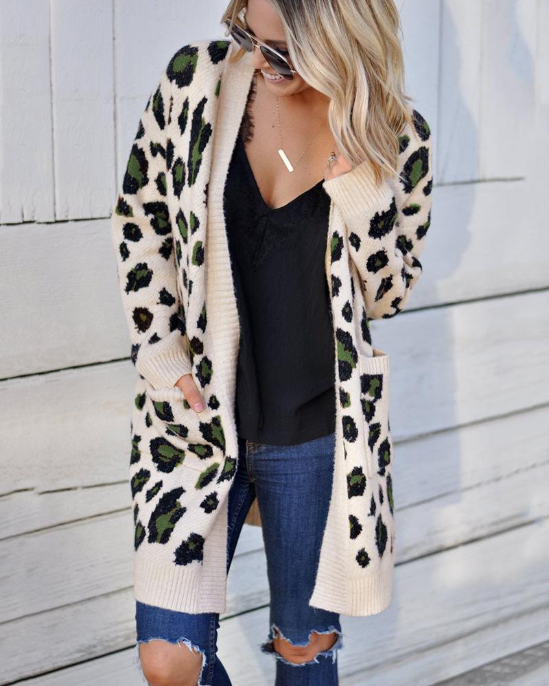 Fashion tri-color Leopard Sweater Knit Cardigan – colintime