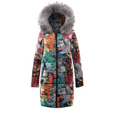 Goddess Graffiti Fur Collar Cotton-padded Coat-6color