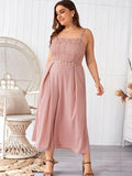 Summer Sleeveless Camisole Lace Ladies Solid Color Wide Leg Long Jumpsuit XL-4XL