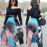 Casual High Waist Cartoon Pattern Pleated Skirts S-2XL