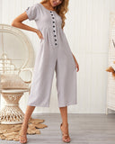 Summer Cotton Linen Solid Color Jumpsuit