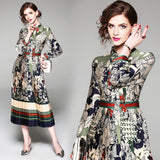 Fashion Slim Print Long Sleeves Pleated Dress