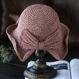 Bow Collapsible Straw Hat Literary Holiday Beach Hat