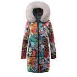 Goddess Graffiti Fur Collar Cotton-padded Coat-6color