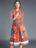 Retro Fashion Print Cropped Sleeves Pleated Dress