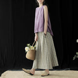 Bamboo Cotton Retro Loose Summer Buckle Striped Skirt