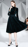 Elegant Velvet long-sleeved Slim Mid-length Pleated Dress