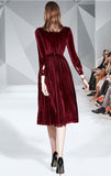 Elegant Velvet long-sleeved Slim Mid-length Pleated Dress