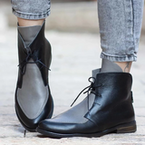 Women Color Block Vintage Lace-Up Boots