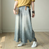 Vintage Hole Ankle-Length Wide Leg Jeans