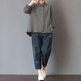 Women Spring Plaid Turn-down Collar Loose Shirt