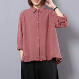 Women Spring Plaid Turn-down Collar Loose Shirt