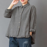 Women Spring Plaid Turn-down Collar Loose Shirt